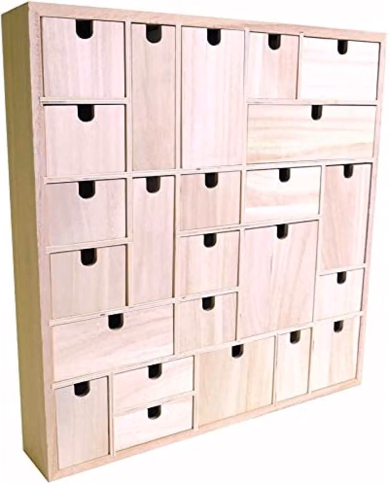 Calendario dell'Avvento da decorare - Motivo geometrico - Legno - 40 x 40 x 6-5 cm