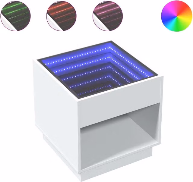 Comodino moderno Infinity vidaXL bianco con illuminazione LED integrata L/P/H: 50 x 50 x 50 cm