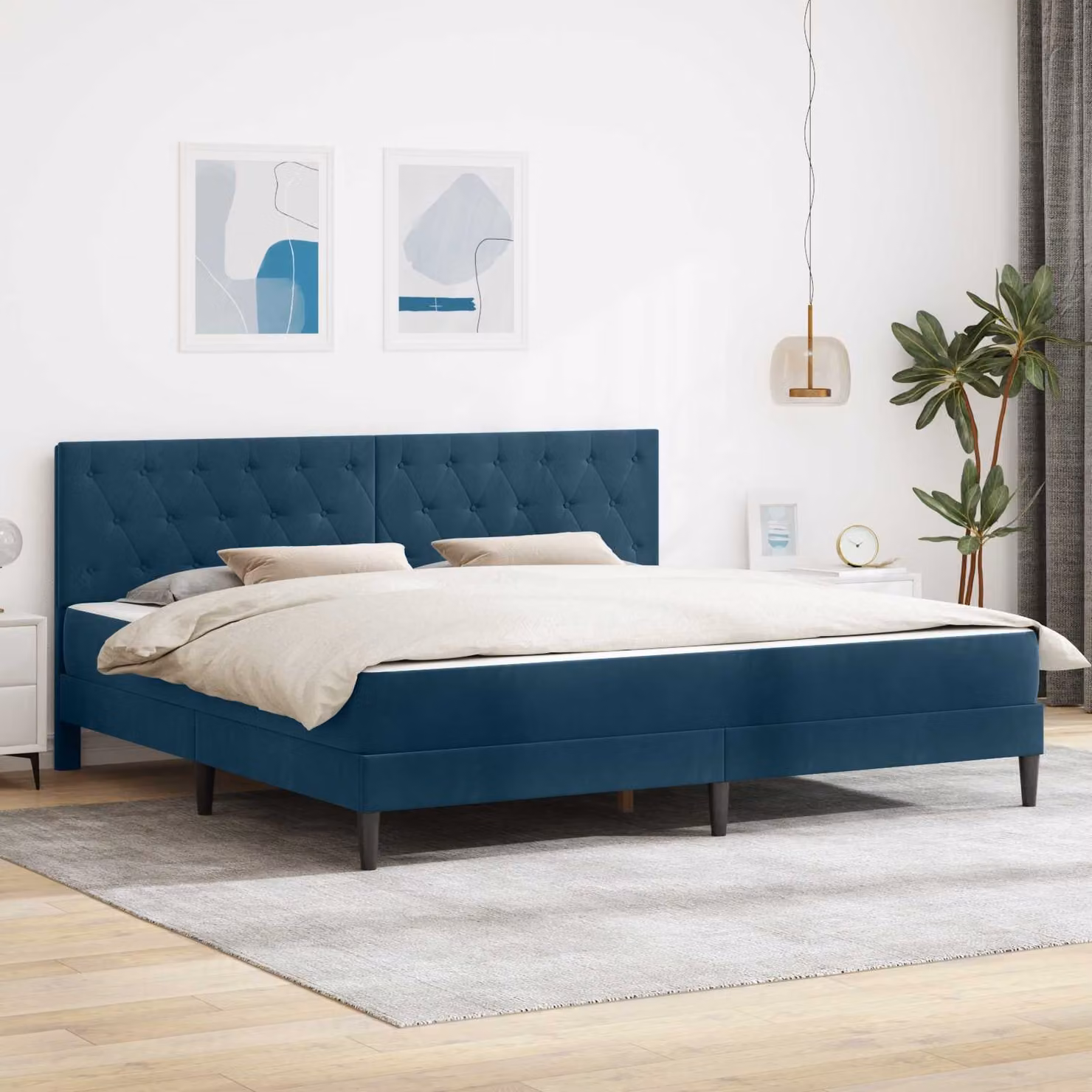 Letto moderno vidaXL con materasso in velluto blu, L/P/H: 200 x 200 x 96 cm