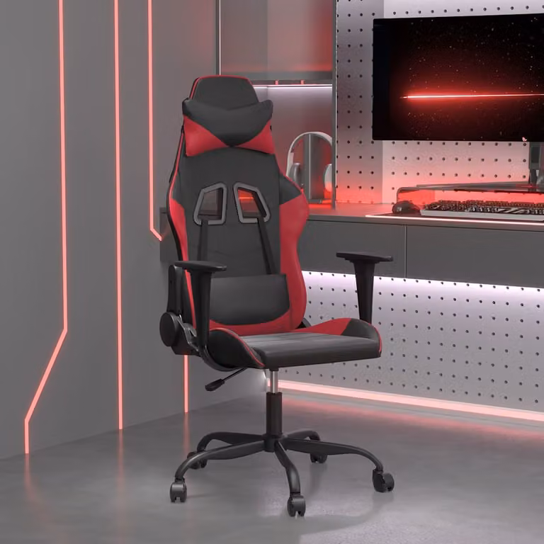 Sedia Gaming vidaXL in Similpelle Nero e Rosso con Poggiatesta e Ruote