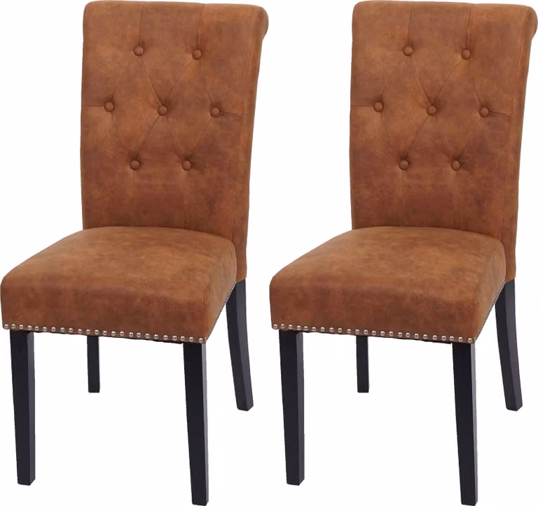 set di 2 sedie per sala da pranzo Chesterfield II, sedia da cucina, rivetti ~ Similcuoio scamosciata, gambe scure