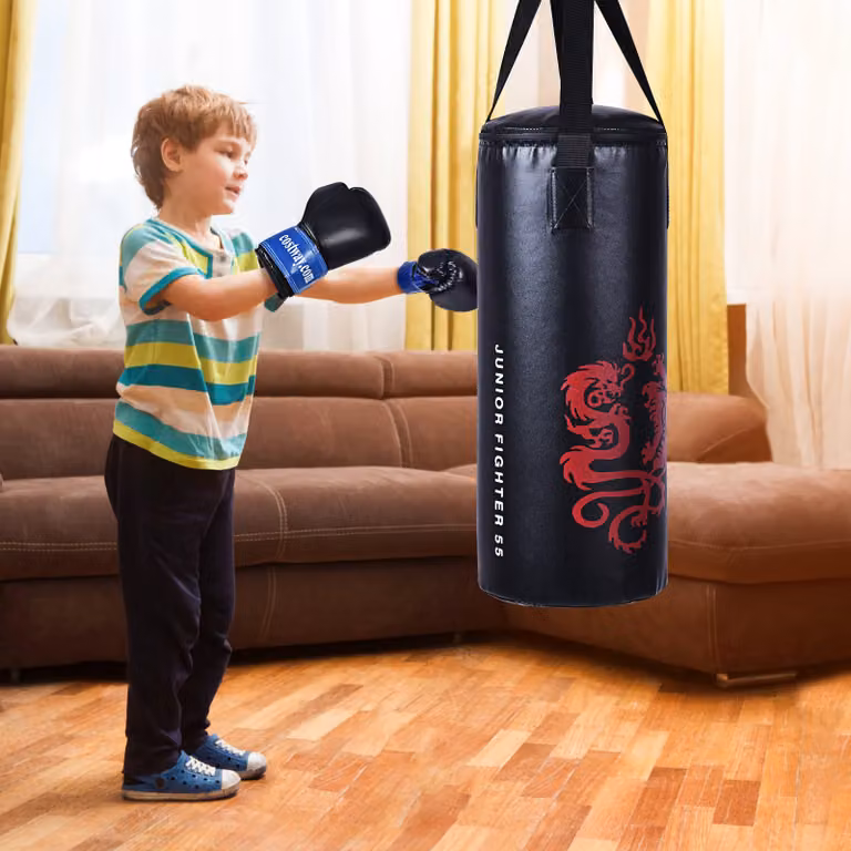Set da boxe portatile per bambini Costway con sacco da sabbia in plastica, rosso e nero