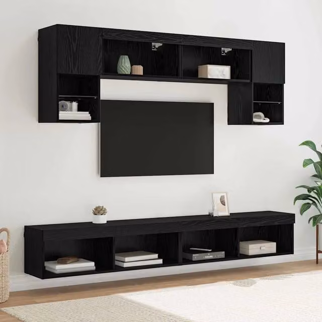 Unità a muro per TV con LED 6 pz Rovere Nero 3402964