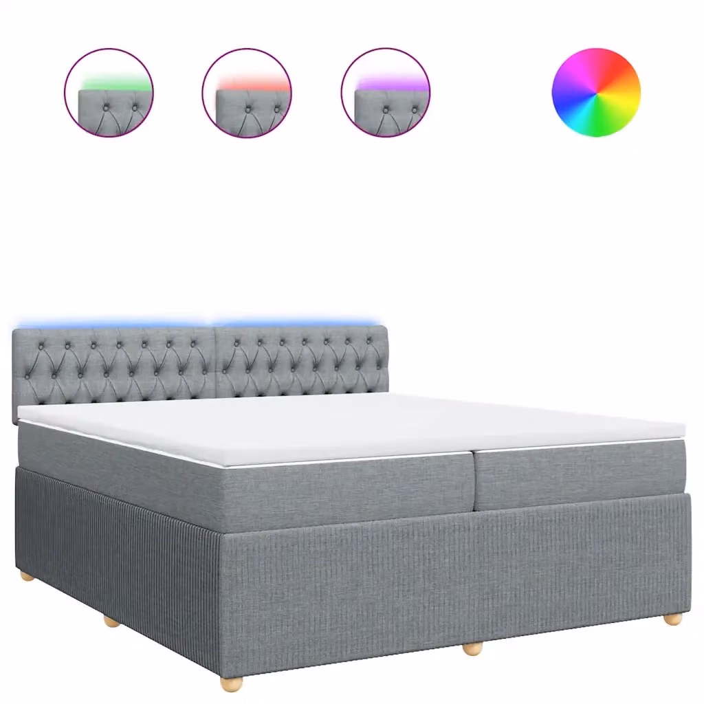 Letto Ibrido vidaXL con Materasso a Molle Insacchettate e Illuminazione Sotto il Letto, Grigio e Bianco, L 200 x P 200 cm – 2