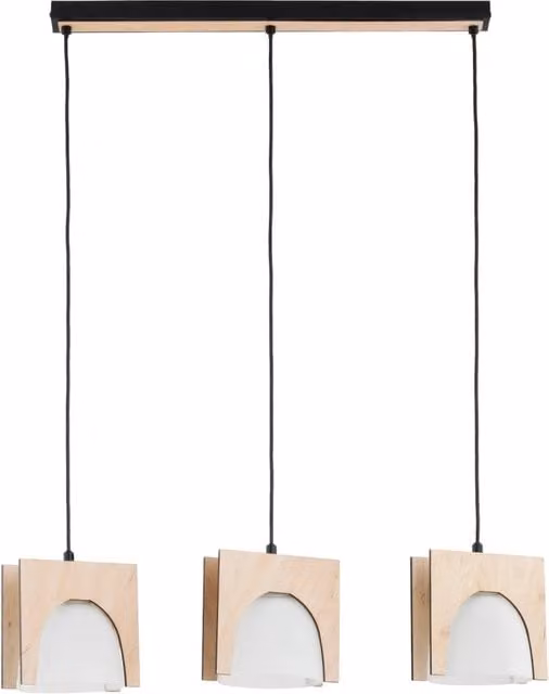 Lampada sospesa FERIO Alfa con cornici quadrate in metallo e legno, nero/legno, 3 x E27, dimmabile