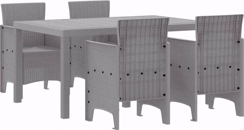 Set da Pranzo per Giardino 5 pcs Grigio chiaro Rattan Polt