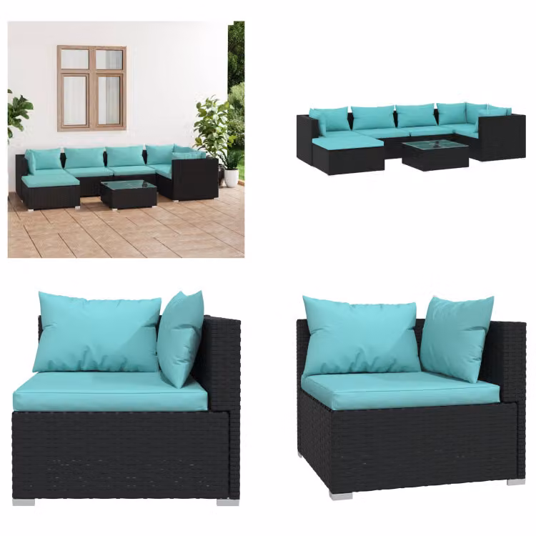 vidaXL set salotto da giardino 7 pezzi con cuscini in poly rattan nero - set salotto da giardino - set salotto da giardino - set salotto da patio - set divano da patio