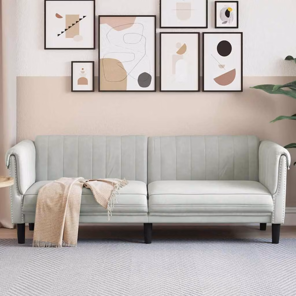 vidaXL Divano a 3 Posti Moderno in Velluto Grigio L: 203 cm, P: 77 cm, H: 74 cm