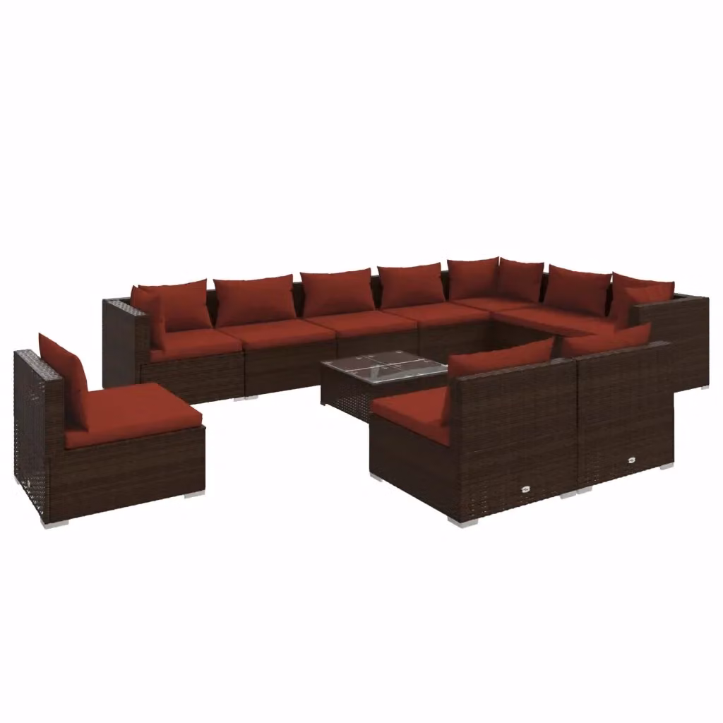 Set di Divani da Giardino L Shape vidaXL in Polyrattan Marrone con Cuscini e Tavolino da Esterno – 2
