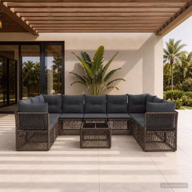 Set Divano da Giardino a L con Tavolino vidaXL, 10 Pezzi, Grigio – 1