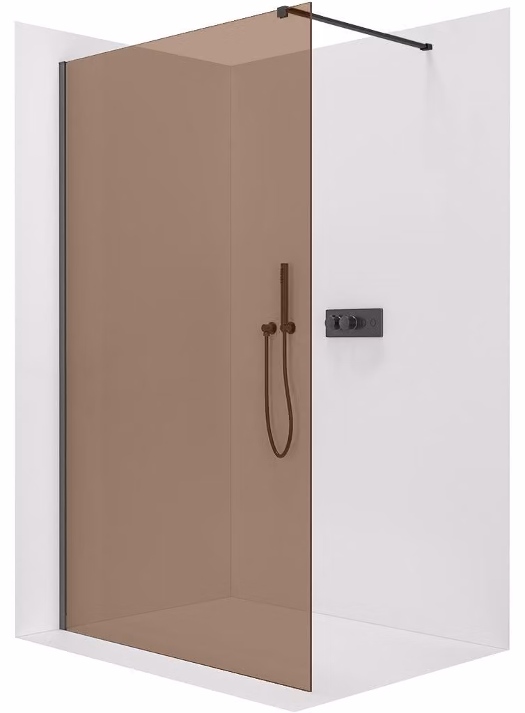 Pannello doccia angolare Walk-in Onyx Cube, versione sinistra/destra - 8 mm - profilo quadrato - nero opaco, vetro bronzato - 100x200 cm