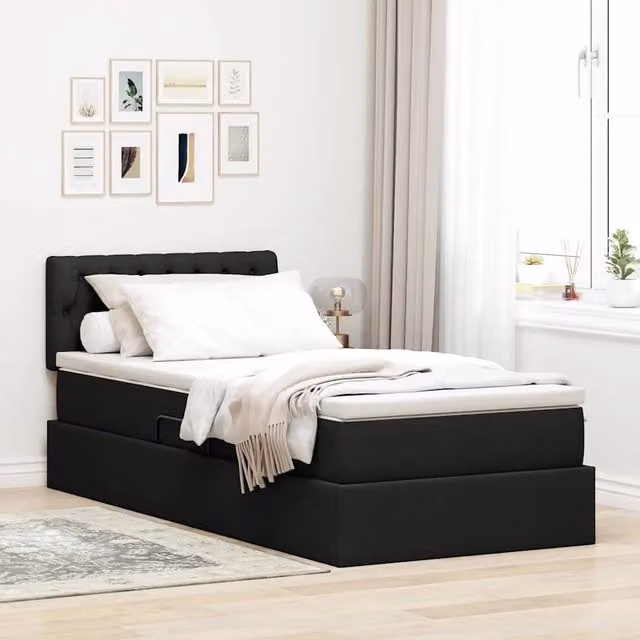 Letto con contenitore e materasso vidaXL in velluto nero L: 100 cm, P: 200 cm, H: 88 cm – 1