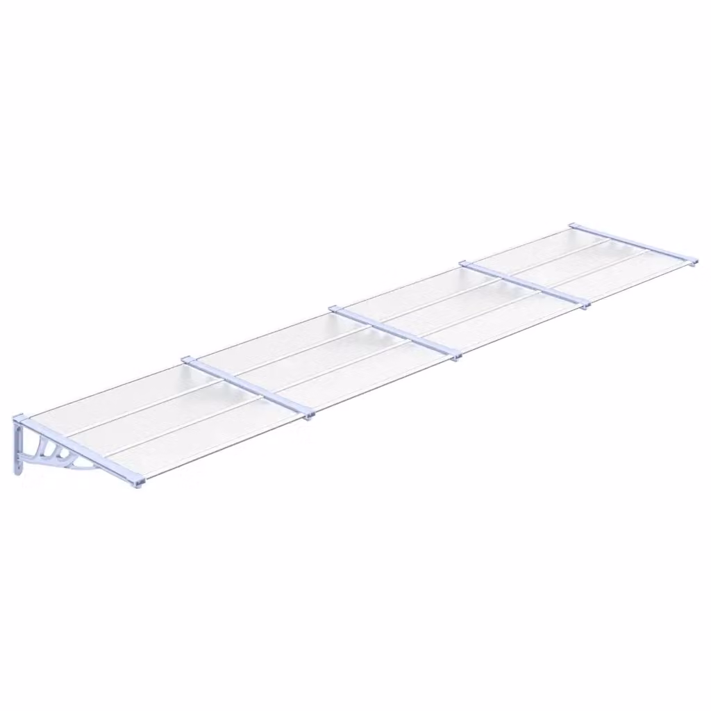 Tettoia per porta vidaXL in policarbonato e alluminio, Grigio e Trasparente, L: 396 cm, P: 90 cm, H: 27,5 cm – 2