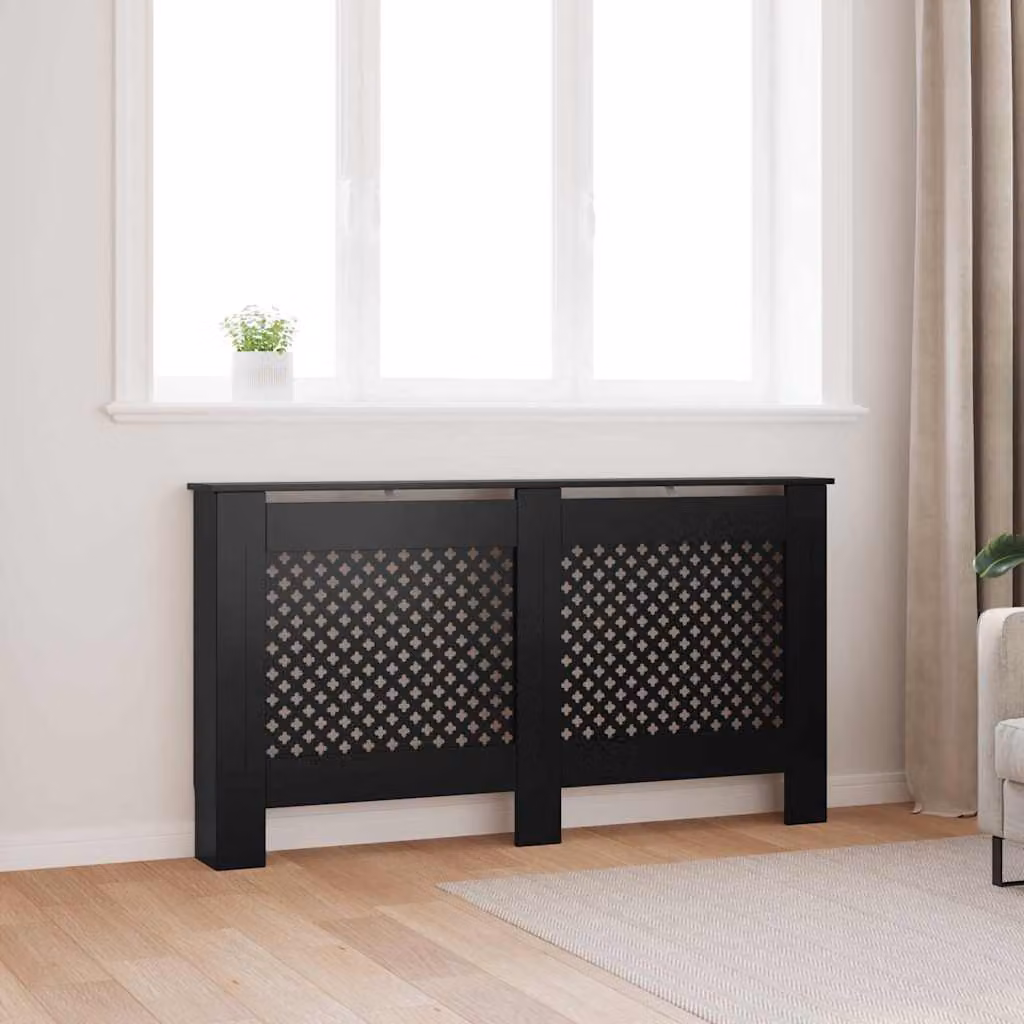 Copertura per radiatore vidaXL nera in MDF L: 152 cm, P: 19 cm, H: 81,5 cm – 1