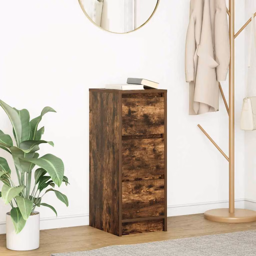 Credenza moderna vidaXL in legno multistrato e MDF, colore rovere fumo, L: 29,5 cm, P: 34 cm, H: 76 cm