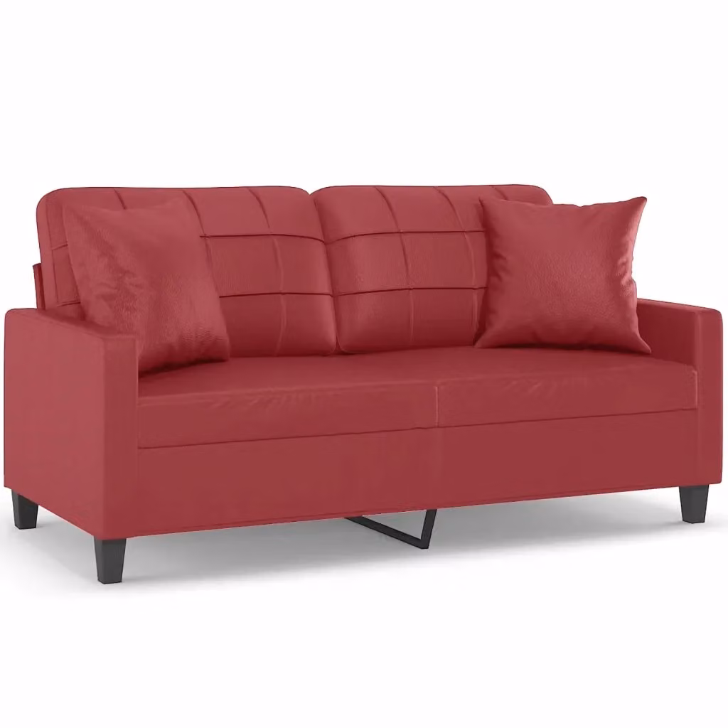 Divano a 2 posti moderno vidaXL in similpelle rosso con cuscini e struttura in metallo – 2