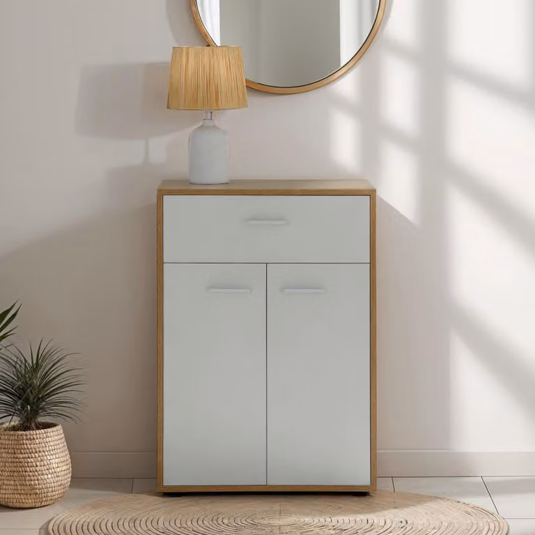 Comò, credenza, mobile TOMMY in rovere Sonoma / bianco, credenza alta con cassetto e 2 ante