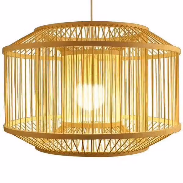 Fine Asianliving Bamboo Hanging Lamp Pendant Handmade - Carina D50xH35cm Lampada a sospensione Illuminazione Bamboo Paralume Tessuto Lampada Illuminazione Rotan