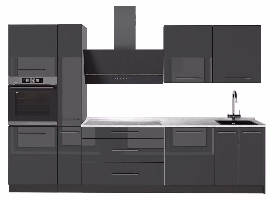 Cucina componibile Vicco Fame-Line Antracite lucido/Antracite 310 cm, PL Marmo, Model 64254