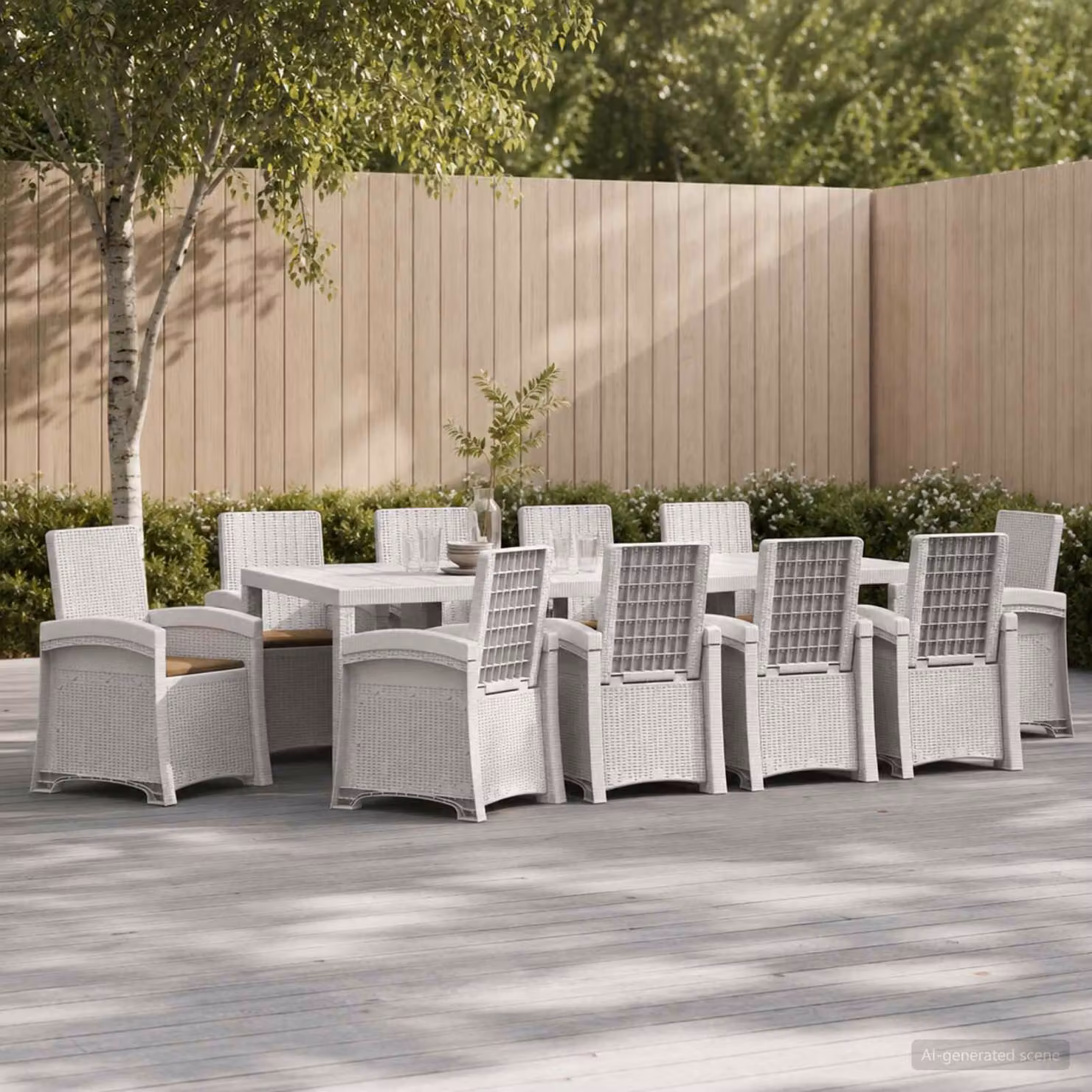 Set da pranzo per giardino e terrazzo vidaXL in rattan 11 pezzi Bianco e Beige