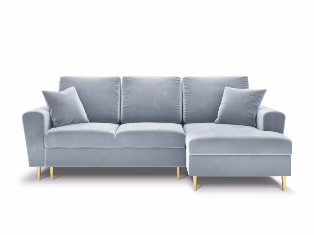 Divano angolare convertibile con contenitore Kyoto Cosmopolitan Design, 4 posti in velluto azzurro, L: 241 cm, P: 145 cm, H: 88 cm – 2