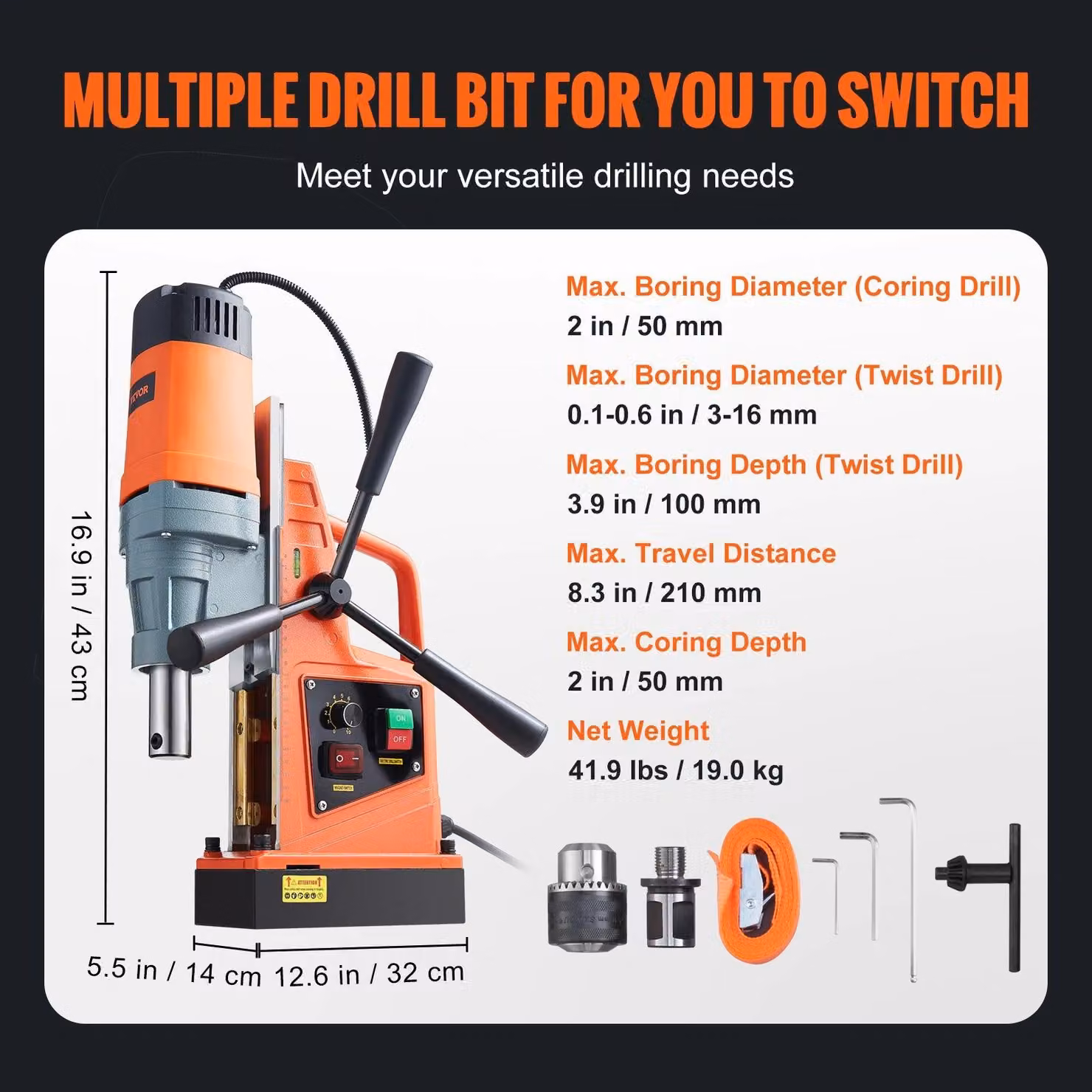Trapano magnetico - Trapano a nucleo - Pressa per foratura - Trapano elettrico - Trapano per metalli - Potenza: 1550W