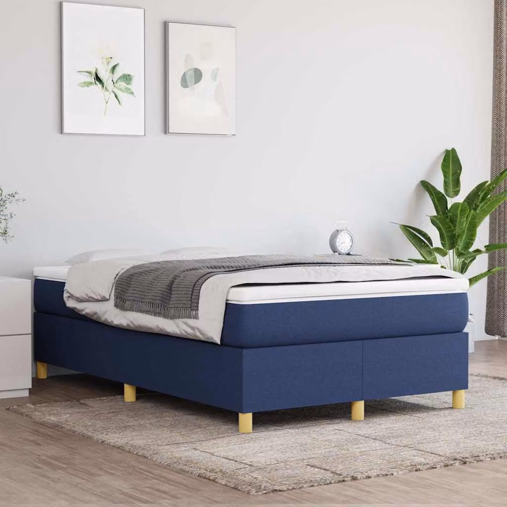 vidaXL Letto Ibrido con Giroletto a Molle e Materasso in Tessuto Blu e Bianco L/P: 120 x 200 cm