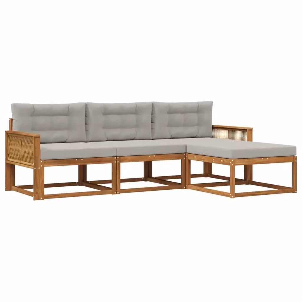 Set di divani da esterno 4 pezzi vidaXL in legno di acacia con pouf e cuscini, colore marrone e grigio – 2