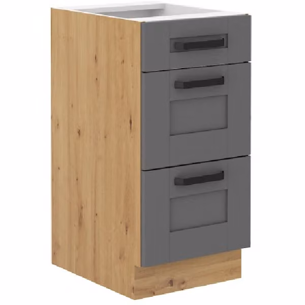 Mobile da cucina con cassetti LAILI - larghezza 40 cm, grigio / rovere artigianale