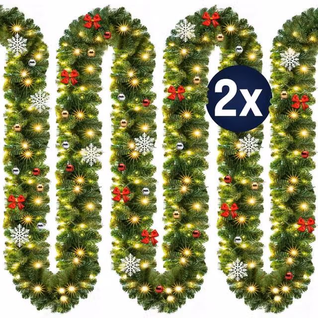 Set di 2 Ghirlande Natalizie Casaria da 5m con 80 LED Cool White per Interno ed Esterno, Colore Verde