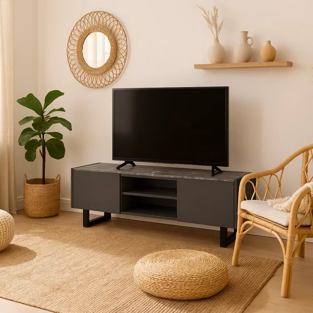 Porta TV Thyme Duzzle Grigio in MDF con cassetti soft-close, L: 40 cm, H: 140 cm, P: 45 cm – 2