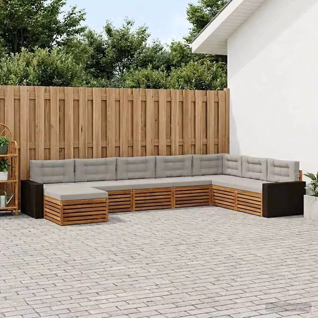 Set di divani da esterno a L vidaXL in legno di acacia con 8 pezzi, beige e grigio