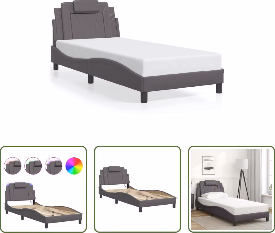 The Living Store Giroletto con LED grigio 80x200 cm in ecopelle