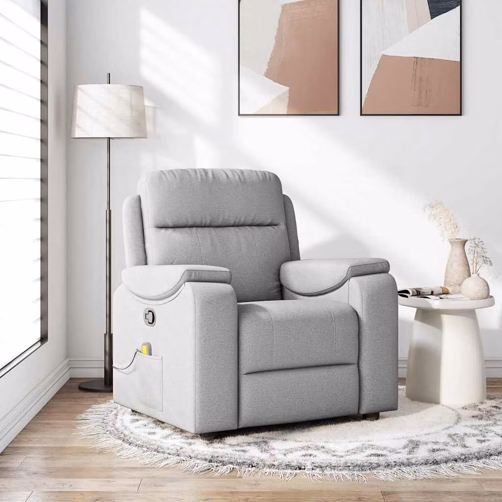 vidaXL Poltrona Reclinabile Relax in Tessuto Grigio con Braccioli e Struttura in Metallo e Legno
