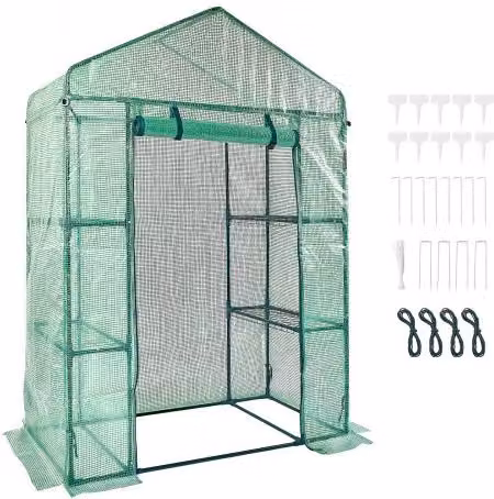 VEVOR Serra Portatile con Ripiani in Verde, Struttura Pieghevole per Giardino e Orto, L/P/H: 141 x 74,5 x 205 cm