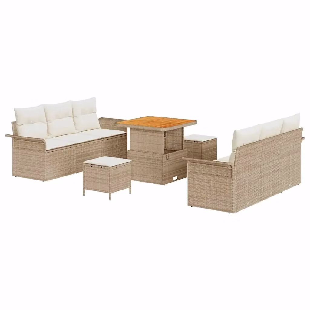Set Divano da Giardino vidaXL 9 Pezzi con Cuscini Beige e Bianco in Acciaio Verniciato a Polvere e Legno di Acacia – 2