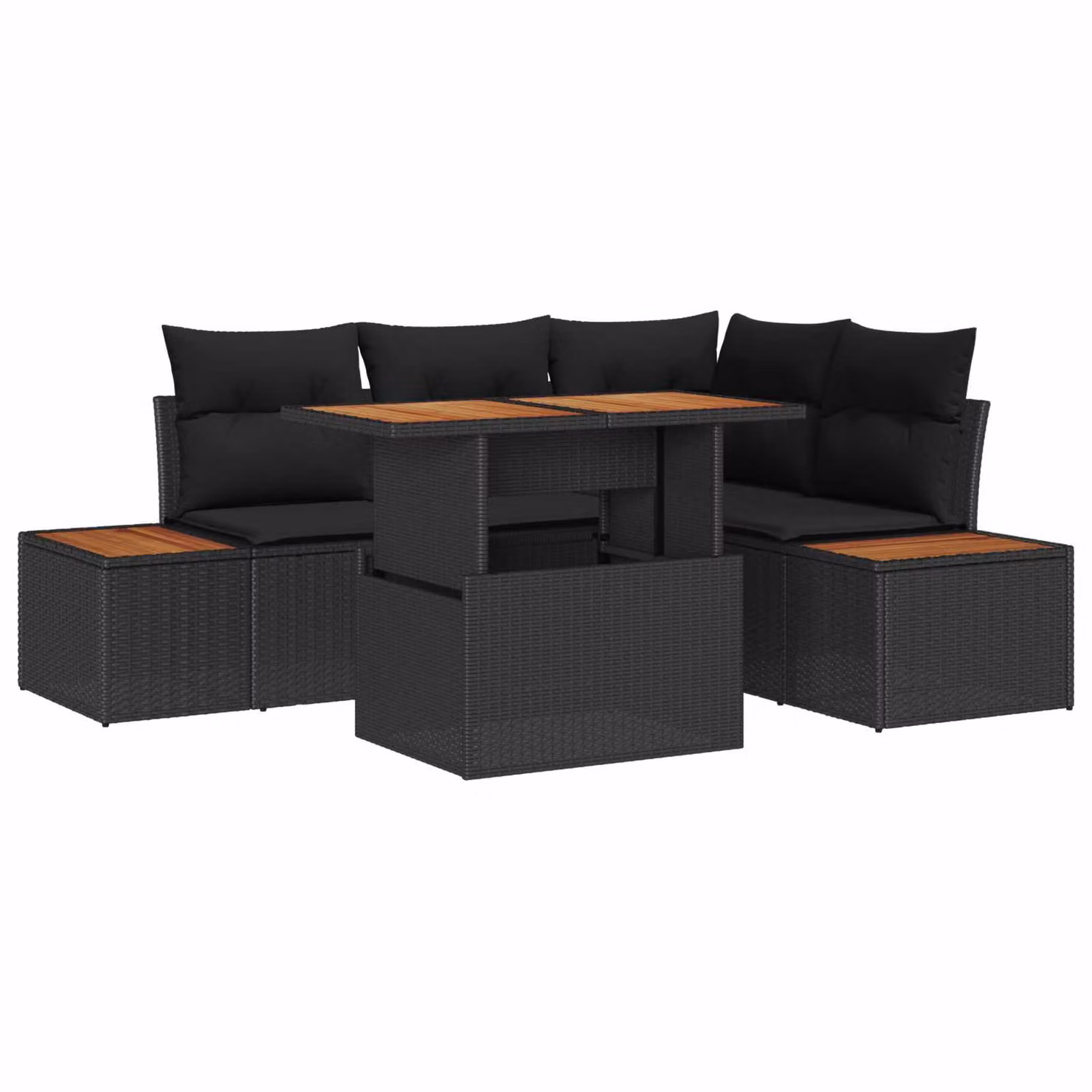Set da pranzo da giardino vidaXL in rattan e legno di acacia con piano pieghevole, nero e marrone – 1