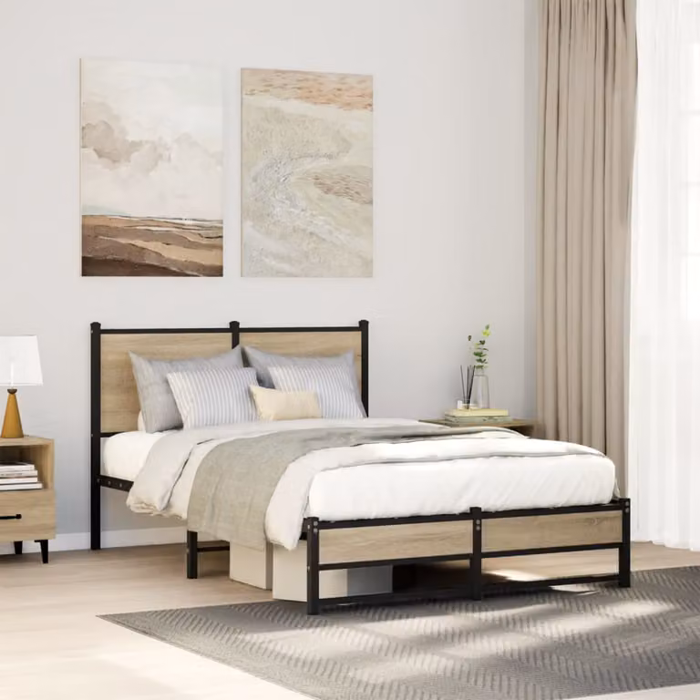 vidaXL Giroletto in Metallo e Legno Rovere Sonoma Marrone L/P/H: 120 x 200 cm