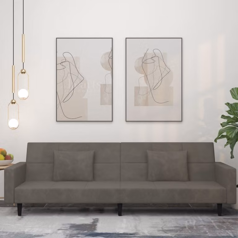 vidaXL Divano Letto Click-Clack Moderno in Velluto Grigio con Cuscini e Poggiatesta Regolabile L: 220 cm, H: 69 cm, P: 84,5 cm