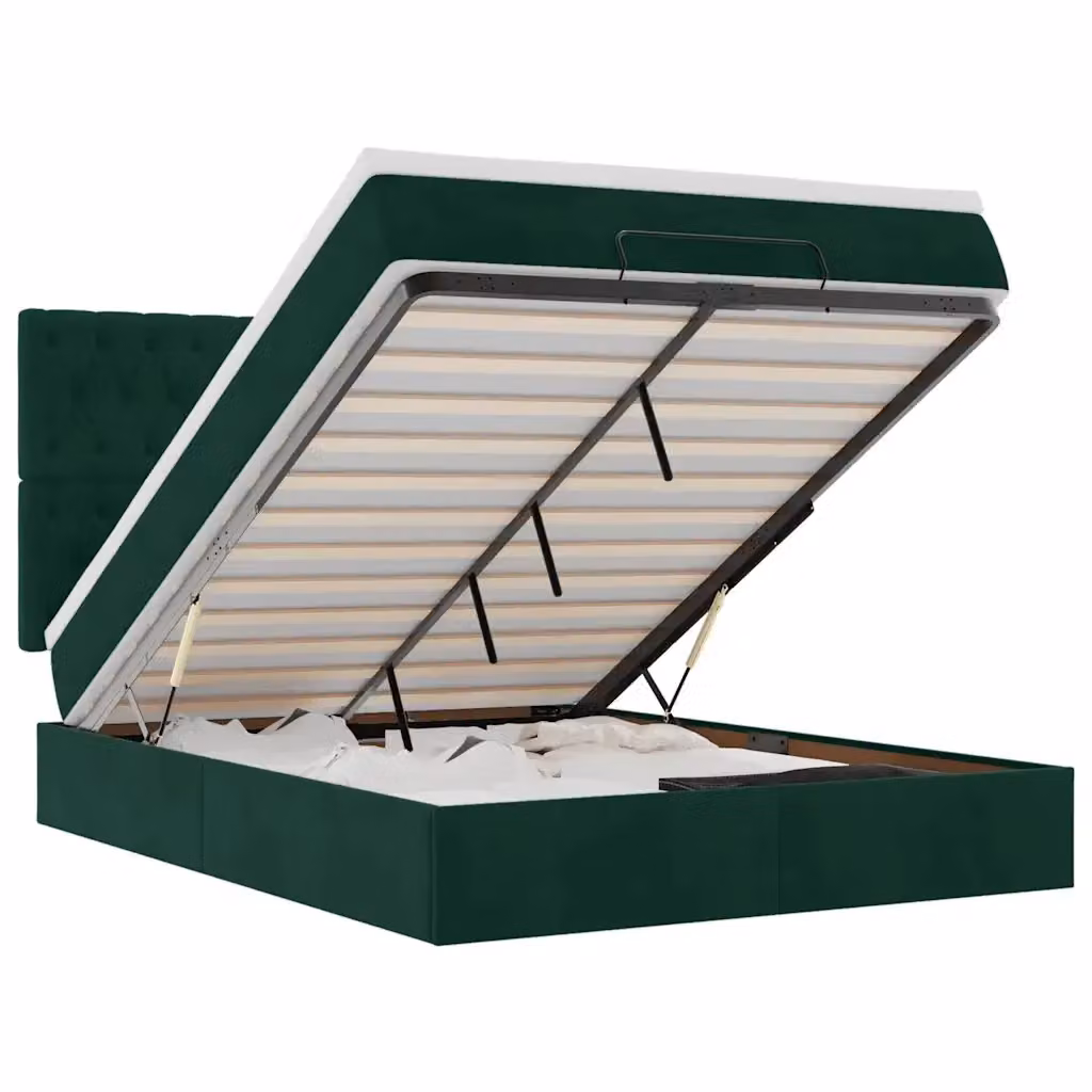 Letto con contenitore a sollevamento vidaXL in velluto verde e bianco con porta USB e illuminazione sottostante L/P/H: 193 x 144 x 128 cm – 2