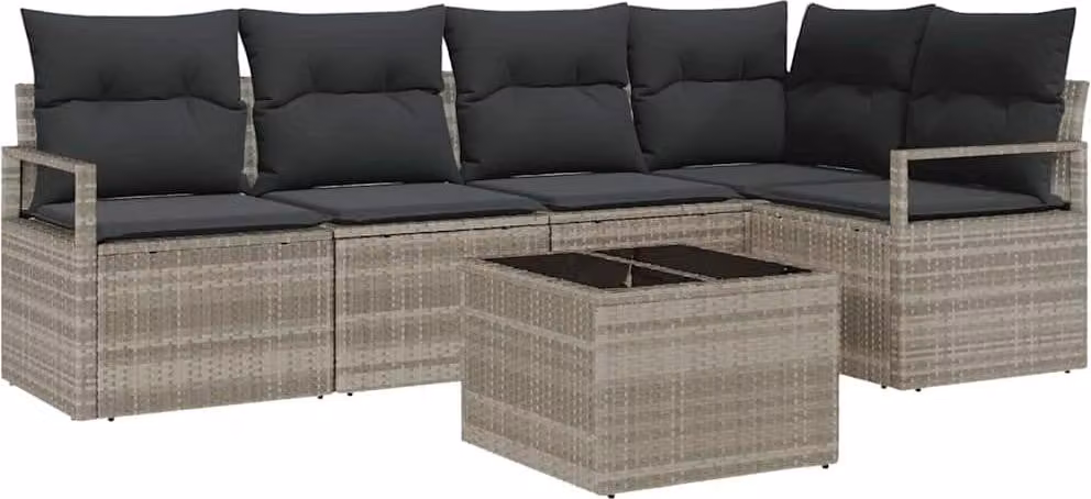Set di divani con cuscino 6 pcs Grigio chiaro polyrattan