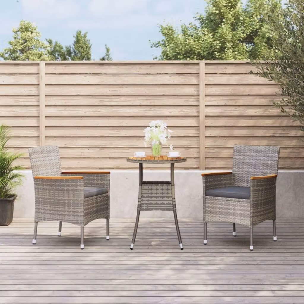 Maison Exclusive - Set da giardino 3 pezzi con cuscini Grigio Poly Rattan