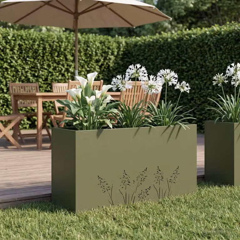 vidaXL Vaso da giardino in metallo Verde, L 100 cm x P 30 cm x H 49 cm