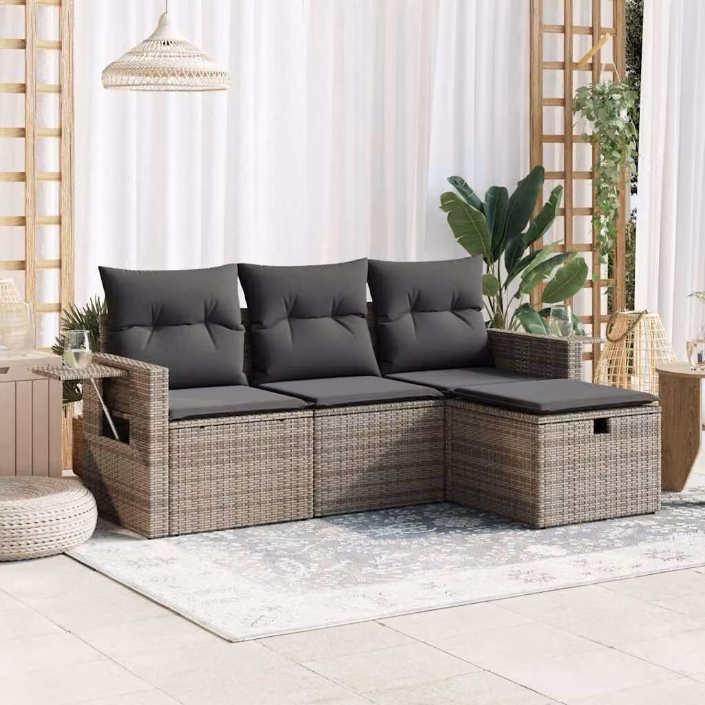 Maison Exclusive - Set da giardino 4 pezzi con cuscini Grigio Poly Rattan