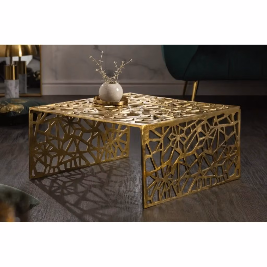 Tavolino basso quadrato METRIX Meublorama in metallo dorato lucido con motivi geometrici L: 60 cm, P: 60 cm, H: 31 cm – 2