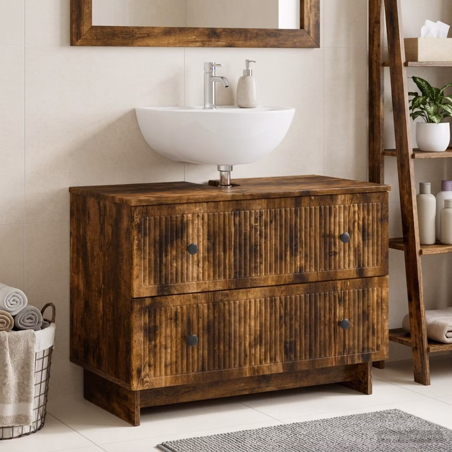 Armadio per lavabo da bagno moderno vidaXL EDE Rovere Fumo L: 82 cm, P: 41 cm, H: 59 cm