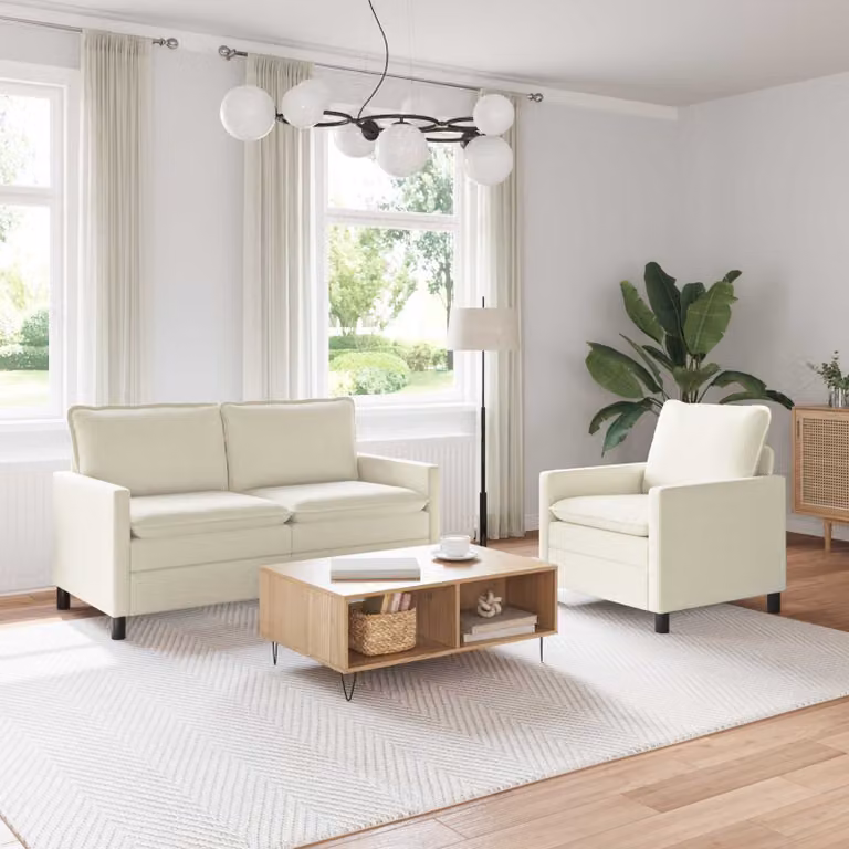 Set di 2 divani moderni vidaXL in tessuto beige con cuscini decorativi e coperture rimovibili