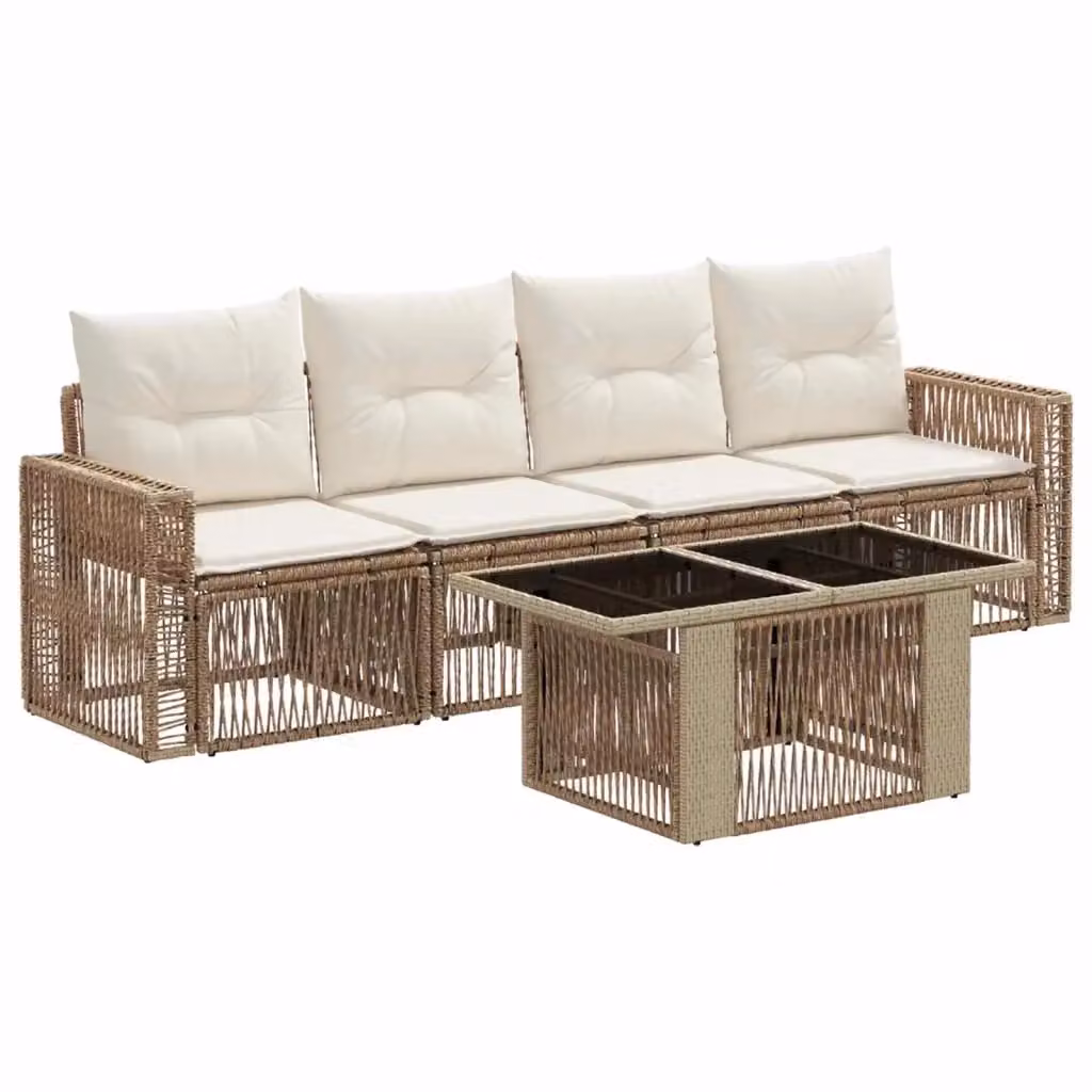 Set da giardino moderno vidaXL in polyrattan composto da 5 pezzi con divani e tavolino da caffè, colori beige e bianco – 2