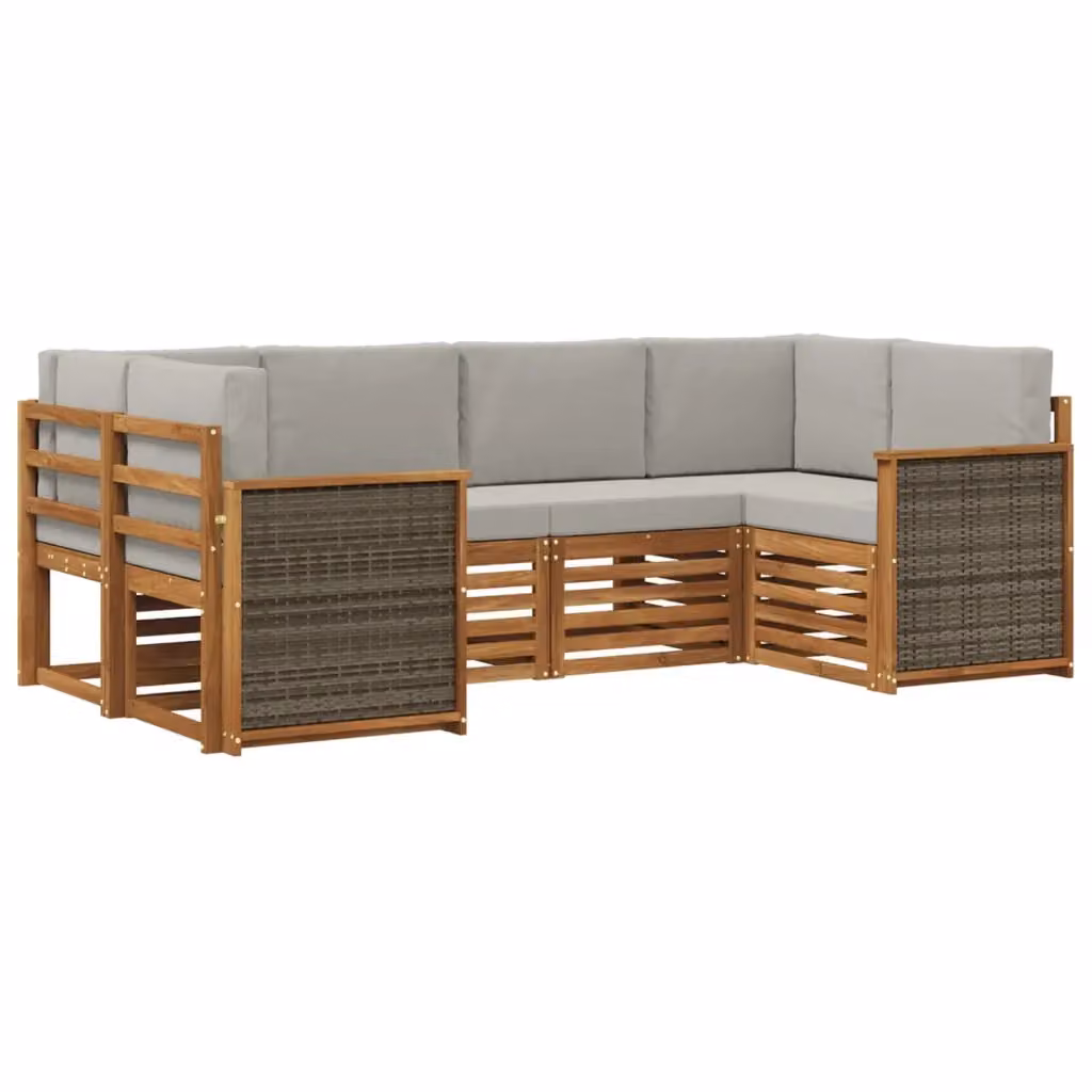 Set di divani da esterno a L vidaXL in legno di acacia con cuscini, beige e grigio – 2