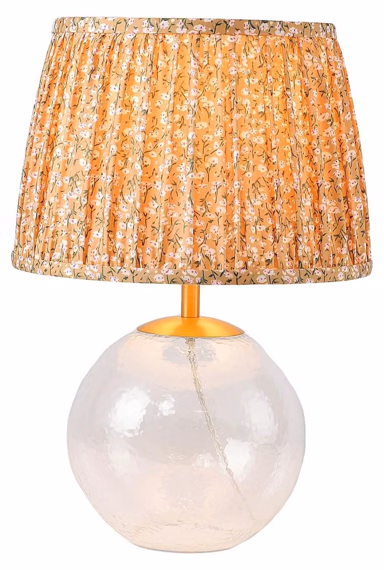 Lampada da tavolo, base in vetro martellato, paralume in tessuto, colore bianco, alimentazione 220-240V, spina di tipo EU